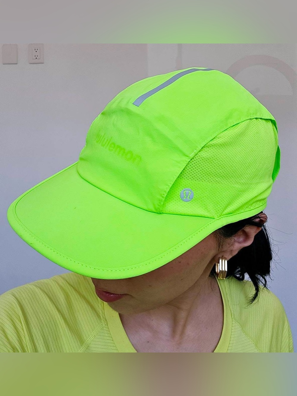 Lululemon Breathable Cinch-Back Unisex Running Hat in neon yellow